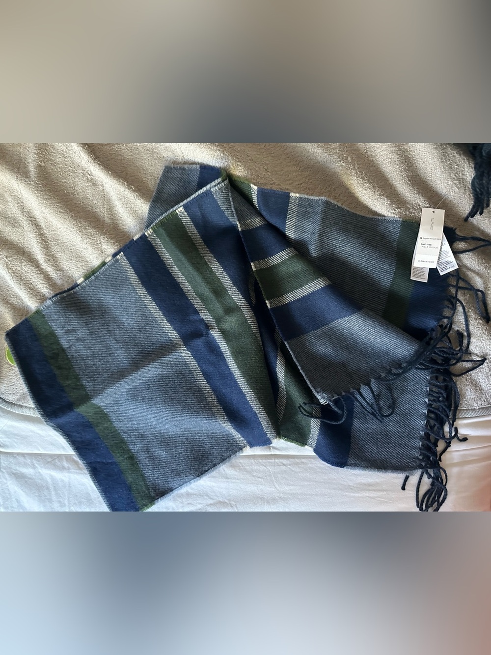 Men's Navy and Forest Green Striped Sweater